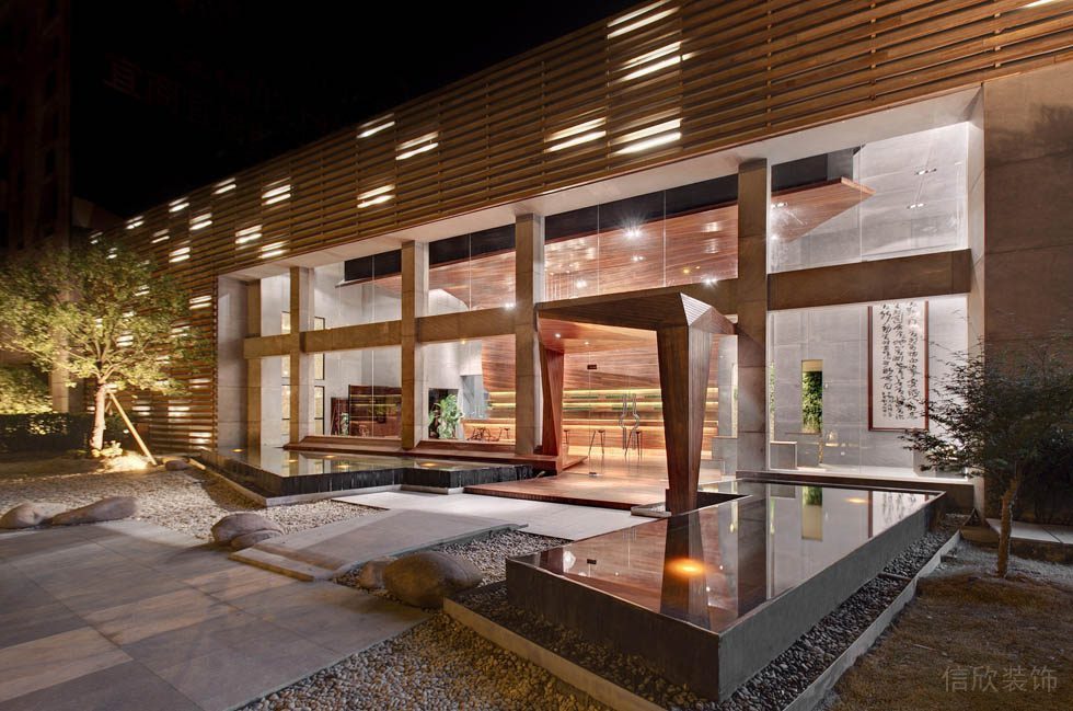 展廳外景戶外防腐木墻面裝飾