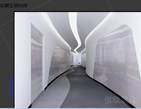 弧形科技感現(xiàn)代簡約辦公室過道效果圖