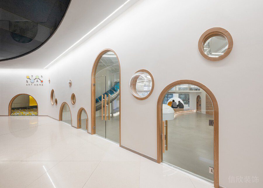 弧形過道裝修玻璃培訓機構過道設計圖