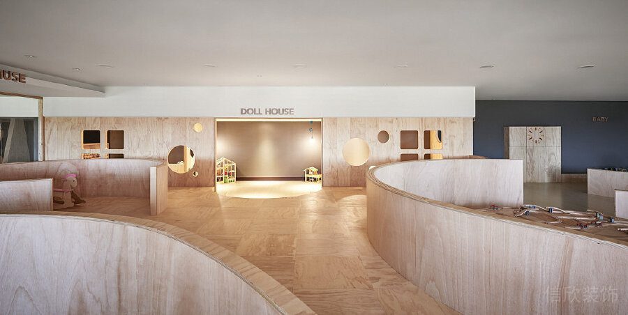 原木風(fēng)機(jī)構(gòu)裝修設(shè)計(jì)過道弧形集墻板裝修