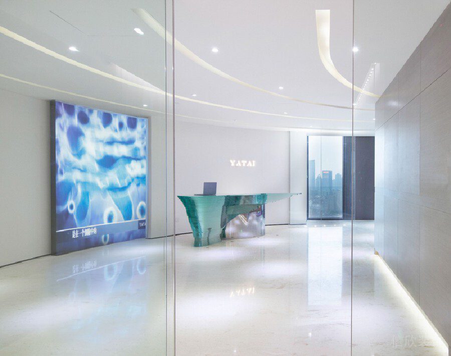 玻璃自動智能平開門辦公室裝修設(shè)計大廳現(xiàn)代效果