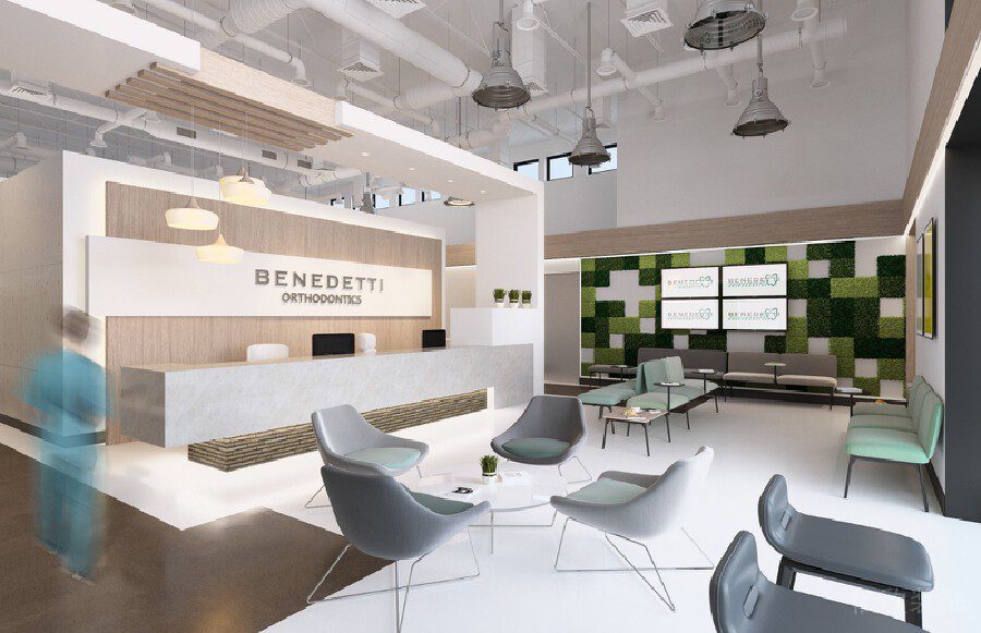 辦公室裝修設(shè)計原木風(fēng)簡約品牌形象板大廳設(shè)計圖