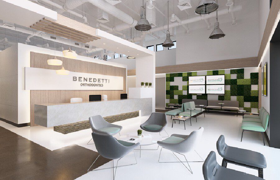 辦公室裝修設(shè)計原木風(fēng)簡約品牌形象板大廳設(shè)計圖