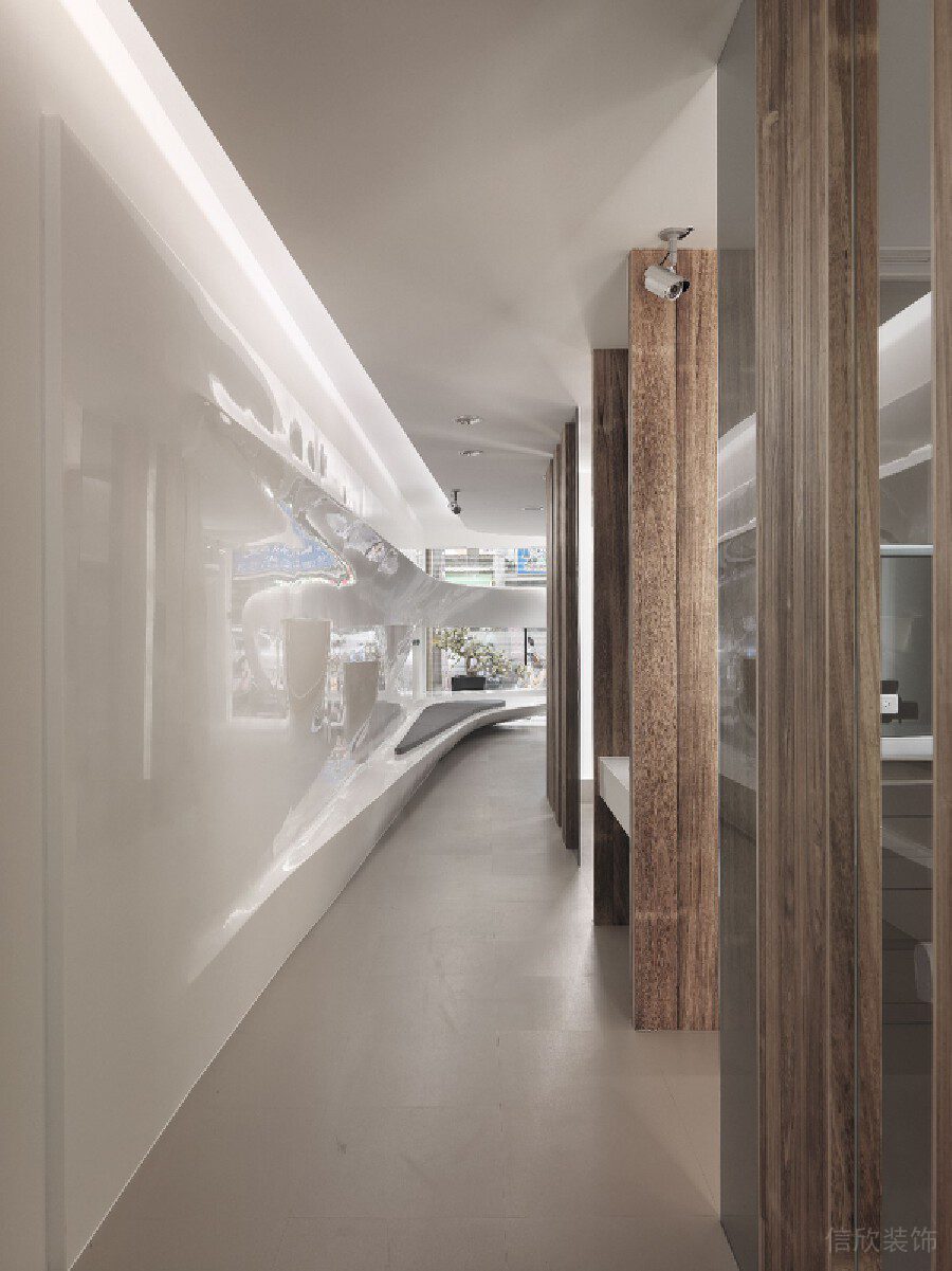 木制過(guò)道裝修設(shè)計(jì)琺瑯版直線辦公室效果