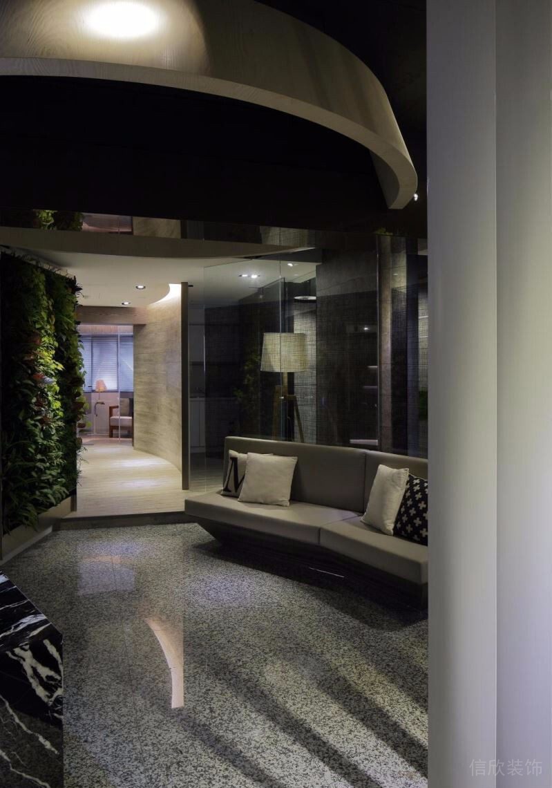 水磨石裝修設計休息區沙發懸空辦公室效果