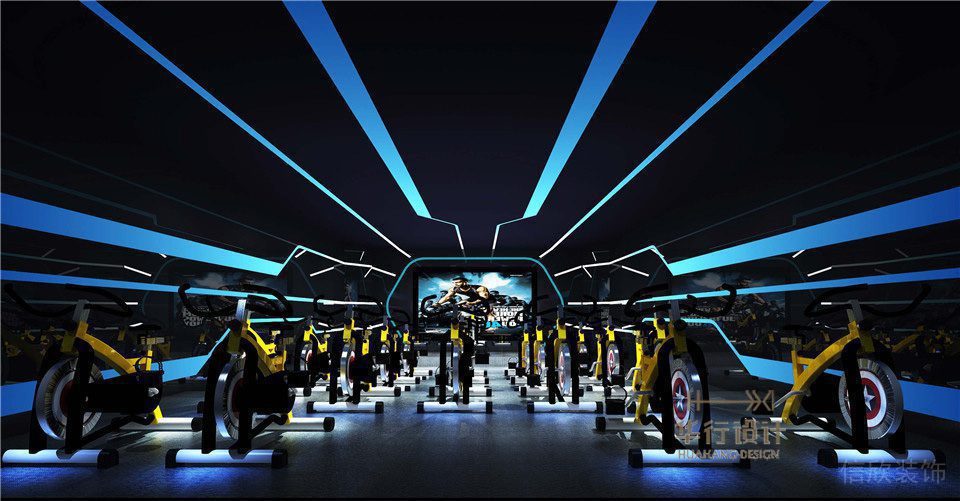 動感單車教室暗色直線線條創(chuàng)意設(shè)計健身房裝修