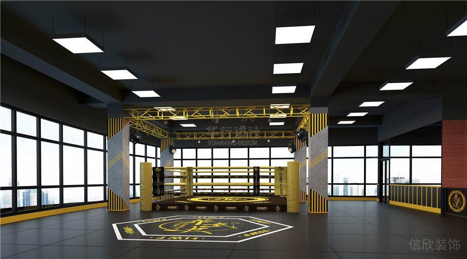 健身房拳擊臺(tái)裝修設(shè)計(jì)天花投影效果圖
