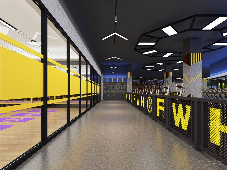 工業(yè)風(fēng)裝修設(shè)計(jì)黑色設(shè)計(jì)過(guò)道健身房效果