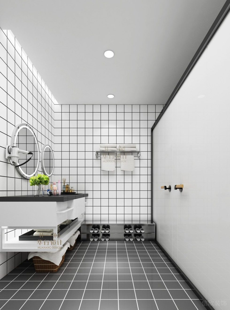 衛(wèi)生間儲(chǔ)物鞋柜1休息區(qū)裝修效果更衣室黑白色調(diào)設(shè)計(jì)圖