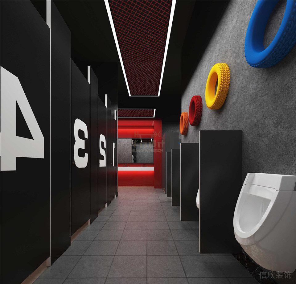 數(shù)字分區(qū)衛(wèi)生間創(chuàng)意設(shè)計(jì)輪胎工業(yè)風(fēng)墻體裝飾