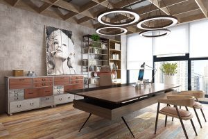 辦公室裝修胡桃木大班臺(tái)