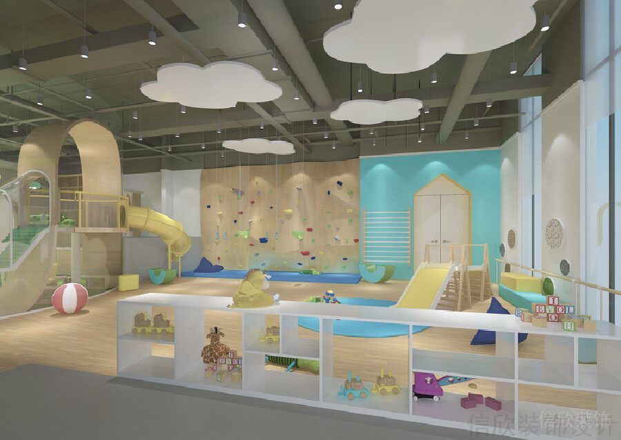 兒童娛樂區(qū)域裝修設(shè)計(jì)滑梯木質(zhì)效果圖