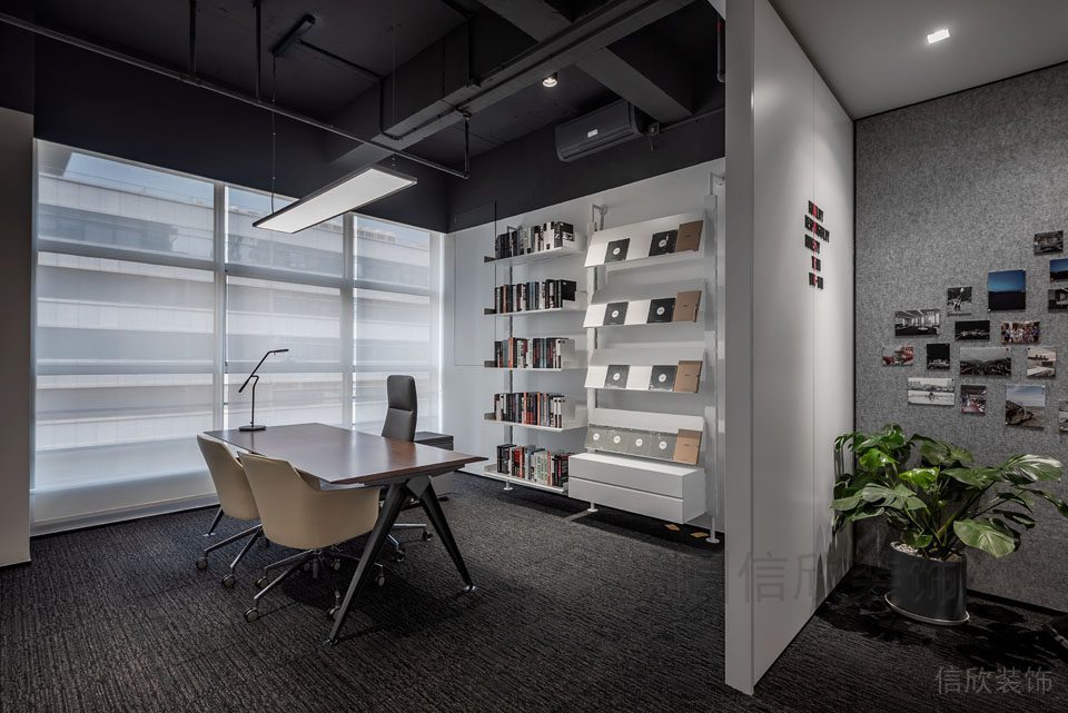 墻體隔斷設(shè)計書架陳列會議室楓木區(qū)域裝修效果