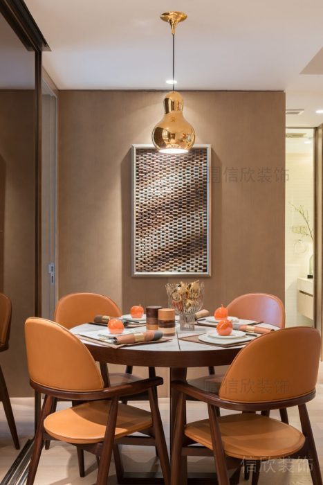 橙色皮革沙發(fā)餐廳就餐區(qū)墻體涂料設(shè)計(jì)圖