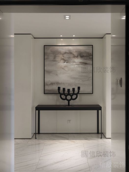 辦公室過道設(shè)計內(nèi)嵌式線條全屋定制大理石條紋地板裝修圖