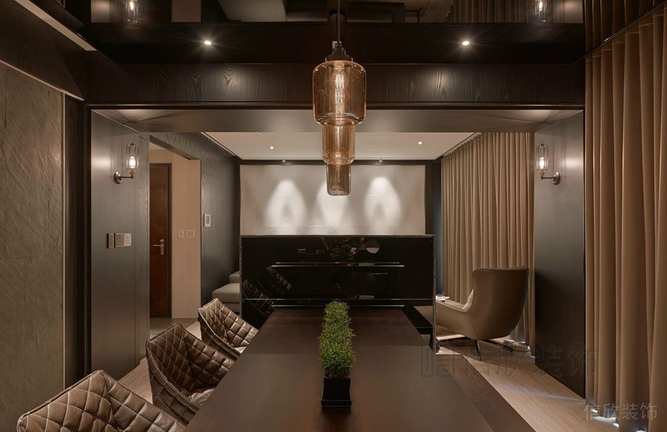 辦公室直線型木質(zhì)會議桌休息區(qū)洽談室窗簾創(chuàng)意設(shè)計復(fù)古效果圖