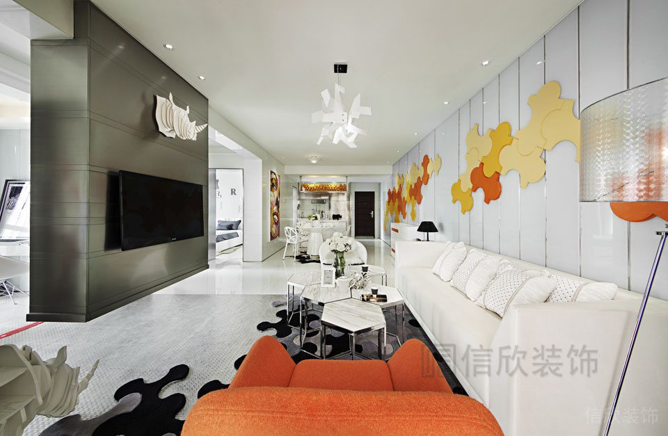 直線純白簡約沙發黑色墻體顯示屏辦公室裝修效果圖裝修設計