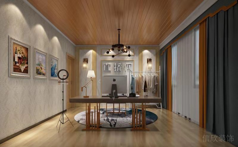 復(fù)古英倫風(fēng)木質(zhì)天花地板設(shè)計效果圖直播間搭建裝修