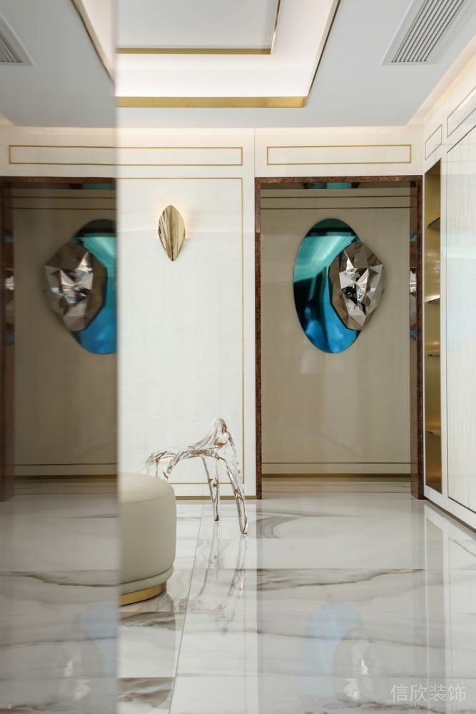 過道設(shè)計輕奢風(fēng)金色大理石墻體效果圖辦公室