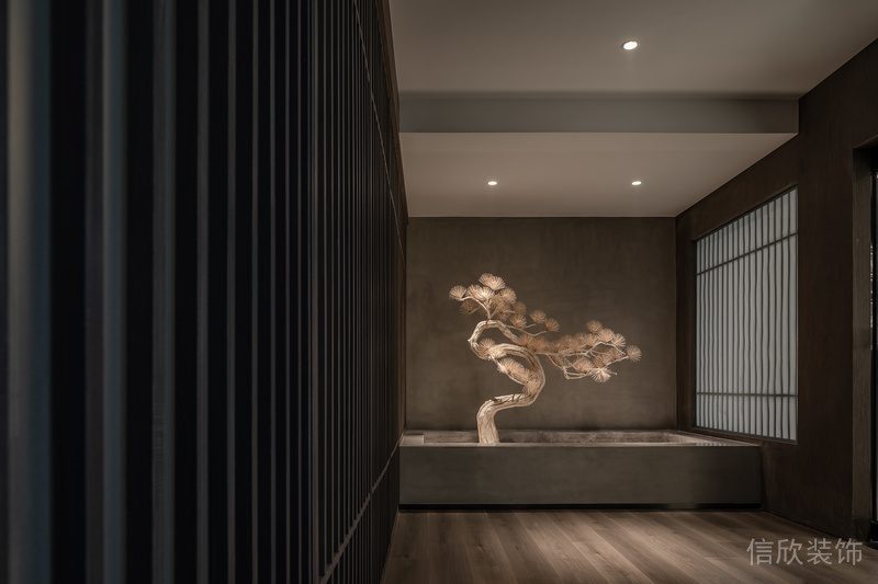 日式餐廳裝修效果圖過道休息區微景觀創意木質裝修設計