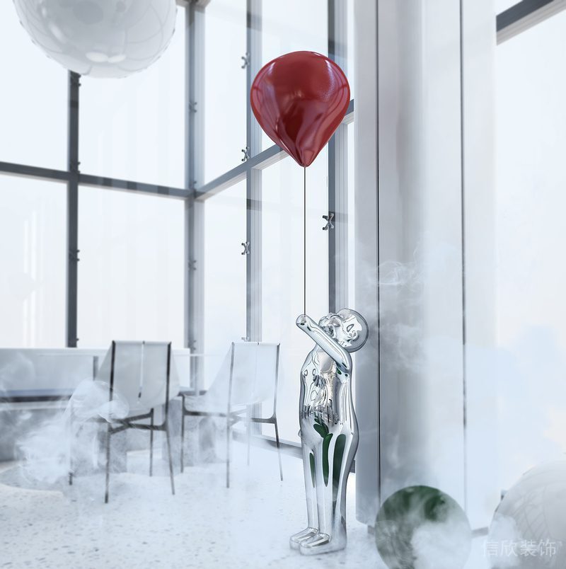 辦公式工作區域設計效果圖銀色純白簡約水磨石地板裝修