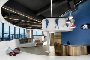 辦公室現(xiàn)代風金屬前臺藝術圓頂效果圖