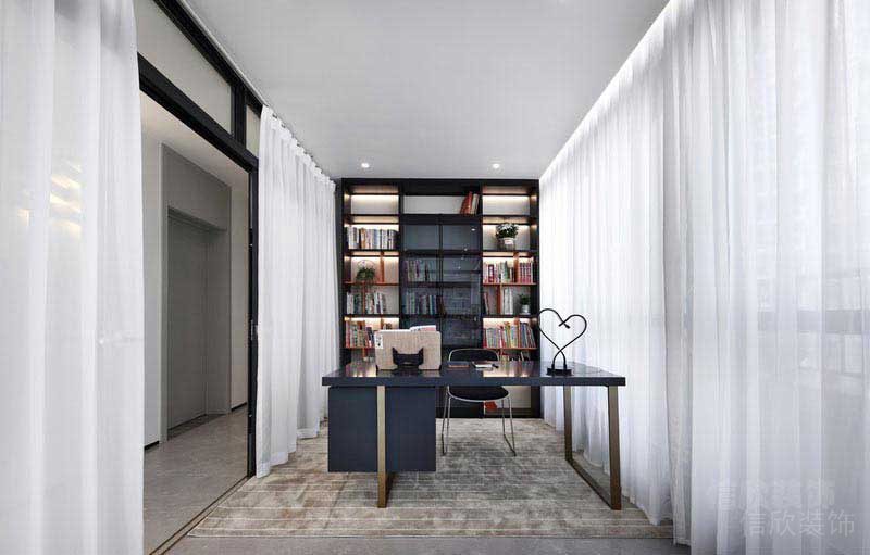 辦公室現代簡約風經理辦公室輕奢辦公桌書柜效果圖