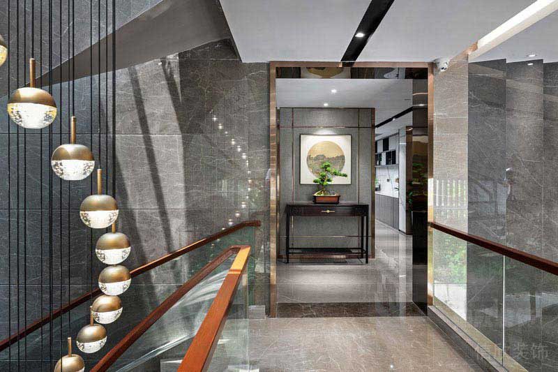 辦公室現(xiàn)代輕奢風(fēng)樓梯玄關(guān)背景效果圖