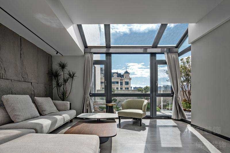 二手房改造別墅現(xiàn)代簡約風(fēng)陽臺休息區(qū)效果圖