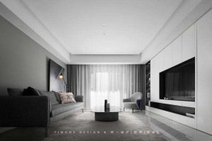 二手房改造后現(xiàn)代風(fēng)黑白灰客廳效果圖(1)
