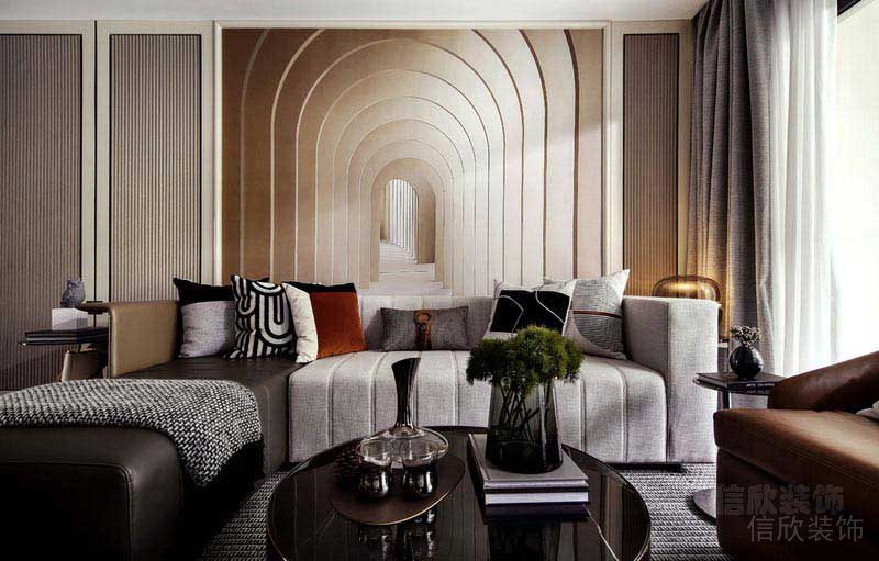 二手房改造現代輕奢風沙發(fā)背景墻效果圖