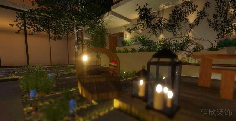 田園風(fēng)格餐廳室外花園過道一角