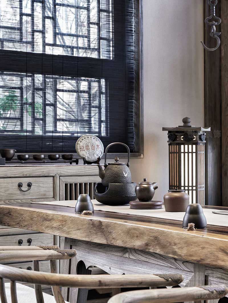 新中式辦公室會(huì)客室古老木材茶臺(tái)