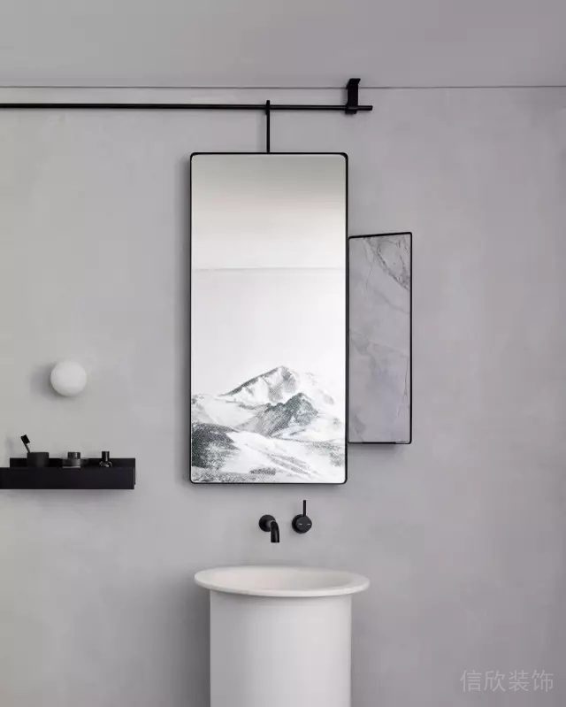 黑白色調(diào)洗手池內(nèi)嵌式水龍頭裝修效果圖鏡面設(shè)計(jì)天花吊頂