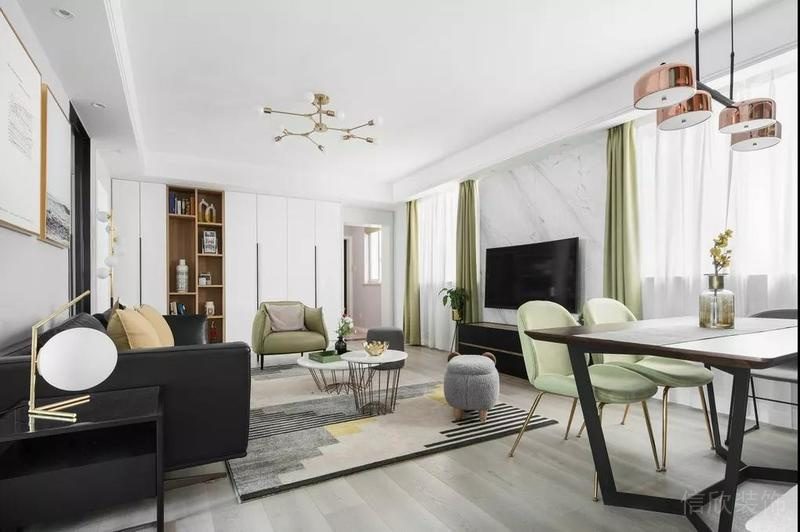 精品房裝修效果圖全屋定制天花吊頂沙發(fā)休息區(qū)綠色黑色效果設(shè)計(jì)圖