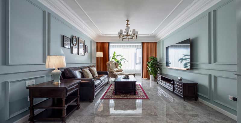 深圳南山區(qū)蛇口美式風(fēng)格二手房翻新裝修客廳會客區(qū)