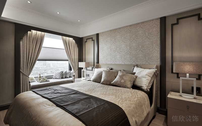 深圳福田區(qū)美式極簡風格家庭裝修設計案例主臥睡床