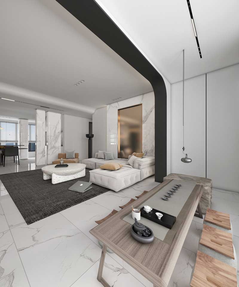 深圳碧桂園現(xiàn)代風(fēng)格樣板間裝修設(shè)計客廳品茶區(qū)