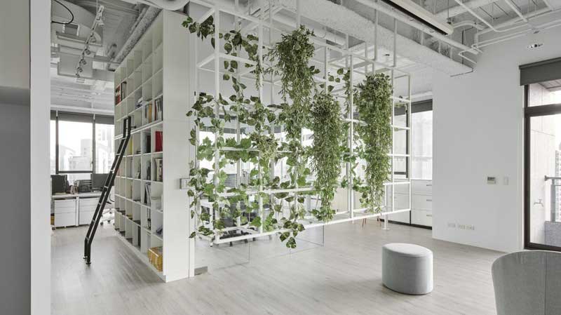 深圳寶安區淺色系簡約風格辦公室裝修綠植裝飾方管架特色懸空隔斷 深圳寶安區淺色系簡約風格辦公室裝修綠植裝飾方管架特色懸空隔斷