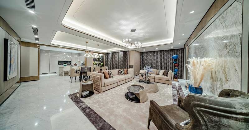 深圳龍崗中心城現(xiàn)代輕奢風(fēng)格家裝新房三居室裝修客餐廳效果圖