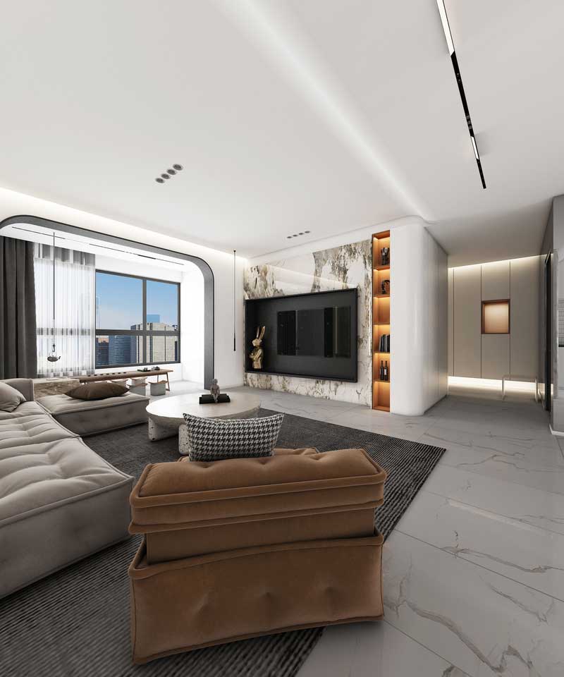 深圳碧桂園現(xiàn)代風(fēng)格樣板間裝修設(shè)計客廳電視背景墻