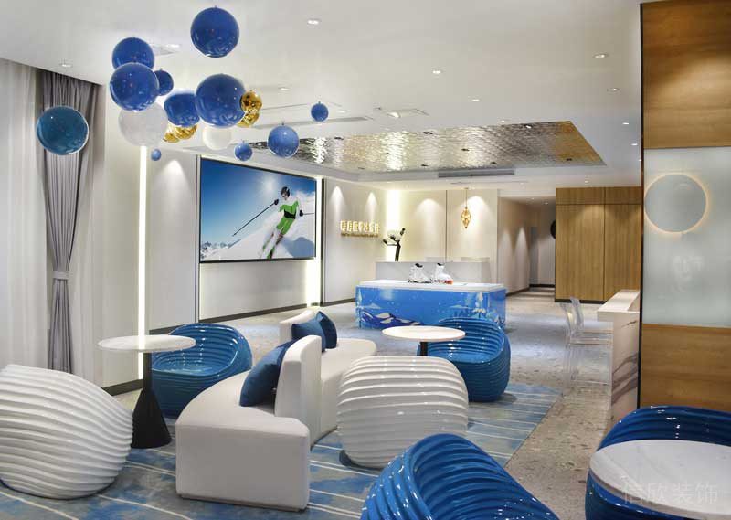 深圳鹽田區(qū)現(xiàn)代中式風(fēng)格辦公室裝修設(shè)計藍(lán)灰色定制地毯