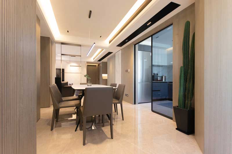 深圳羅湖區(qū)現(xiàn)代簡(jiǎn)約家庭新房裝修餐廳天花燈槽吊頂