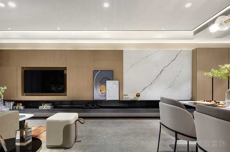 深圳鹽田區現代輕奢風家庭住房裝修設計案例電視背景墻 深圳鹽田區現代輕奢風家庭住房裝修設計案例電視背景墻
