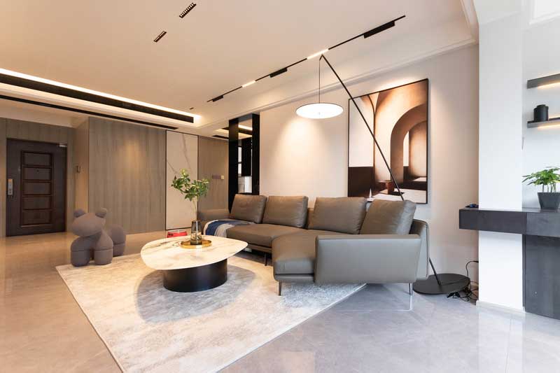 深圳羅湖區(qū)現(xiàn)代簡(jiǎn)約家庭新房裝修客廳藝術(shù)軟裝陳設(shè)