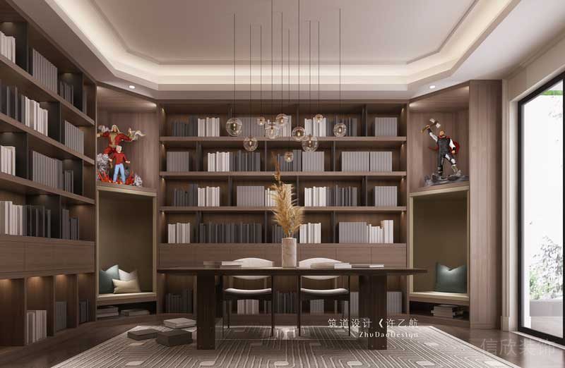三樓作為男、女主人的獨立空間書房必不可少，同樣為了滿足男主人的愛好，將書柜與展示柜結合，使空間不那么嚴肅。