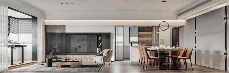 現代美學與臺式風格的相遇，沒有紛繁復雜的裝飾、用質樸的色彩和材質線條的搭配，將設計美學轉化為家的精致細節。