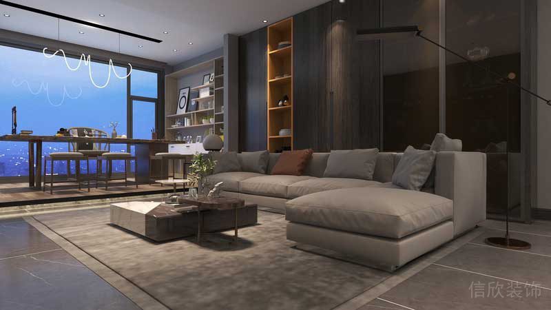 深圳羅湖區(qū)后現(xiàn)代家庭住房裝修設(shè)計(jì)方案客廳效果圖