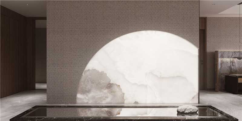 大理石仿月球中國(guó)風(fēng)裝修效果圖中式墻體棉麻隔斷辦公室過道設(shè)計(jì)