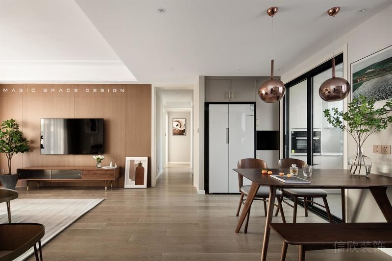 客餐廳裝修直紋胡桃木電視背景墻設(shè)計(jì)圖